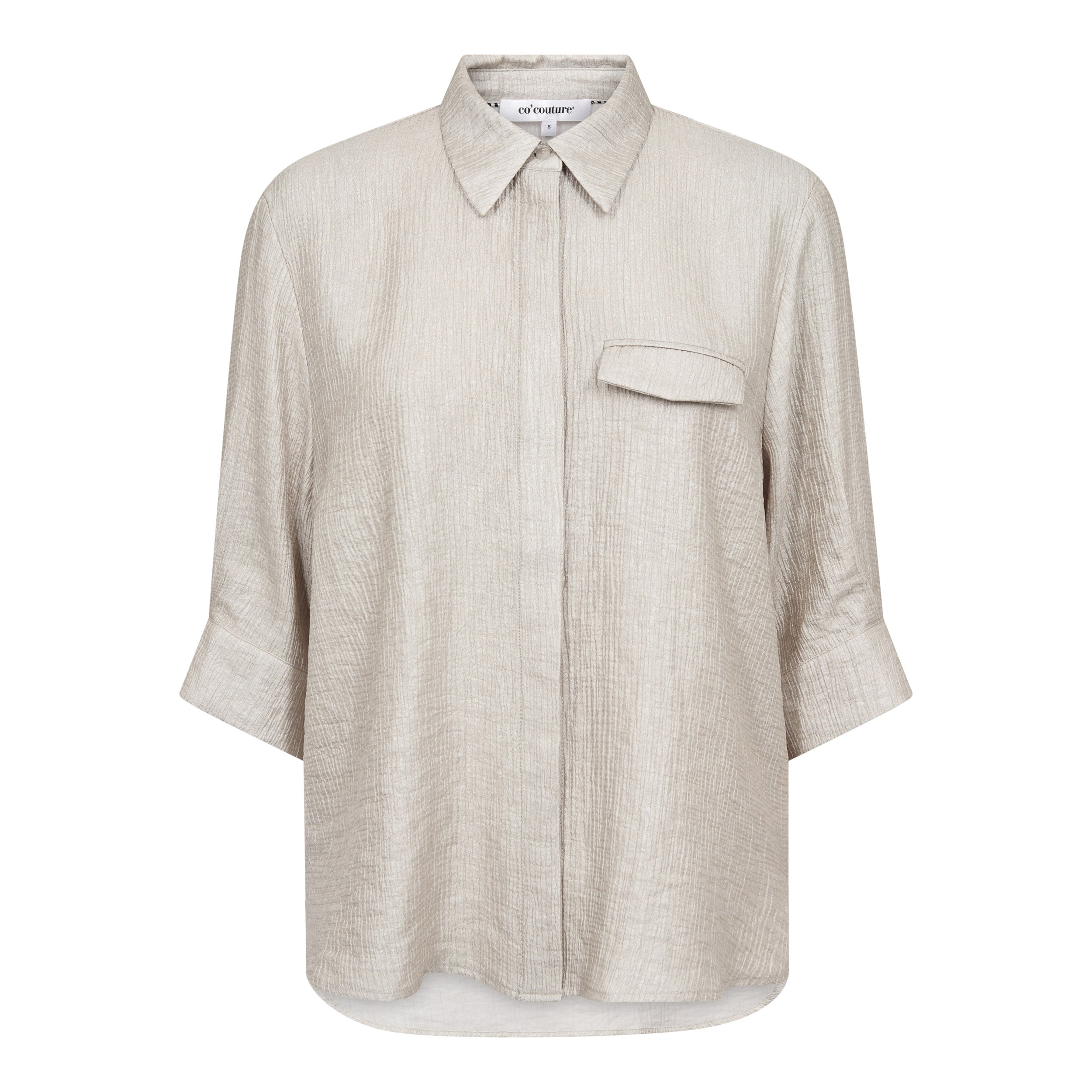 Beigen ja hopean sävyinen Co’Couture Chercc Shirt -paitapusero 3/4-hihoilla, kauluspaitakauluksella ja nappikiinnityksellä.