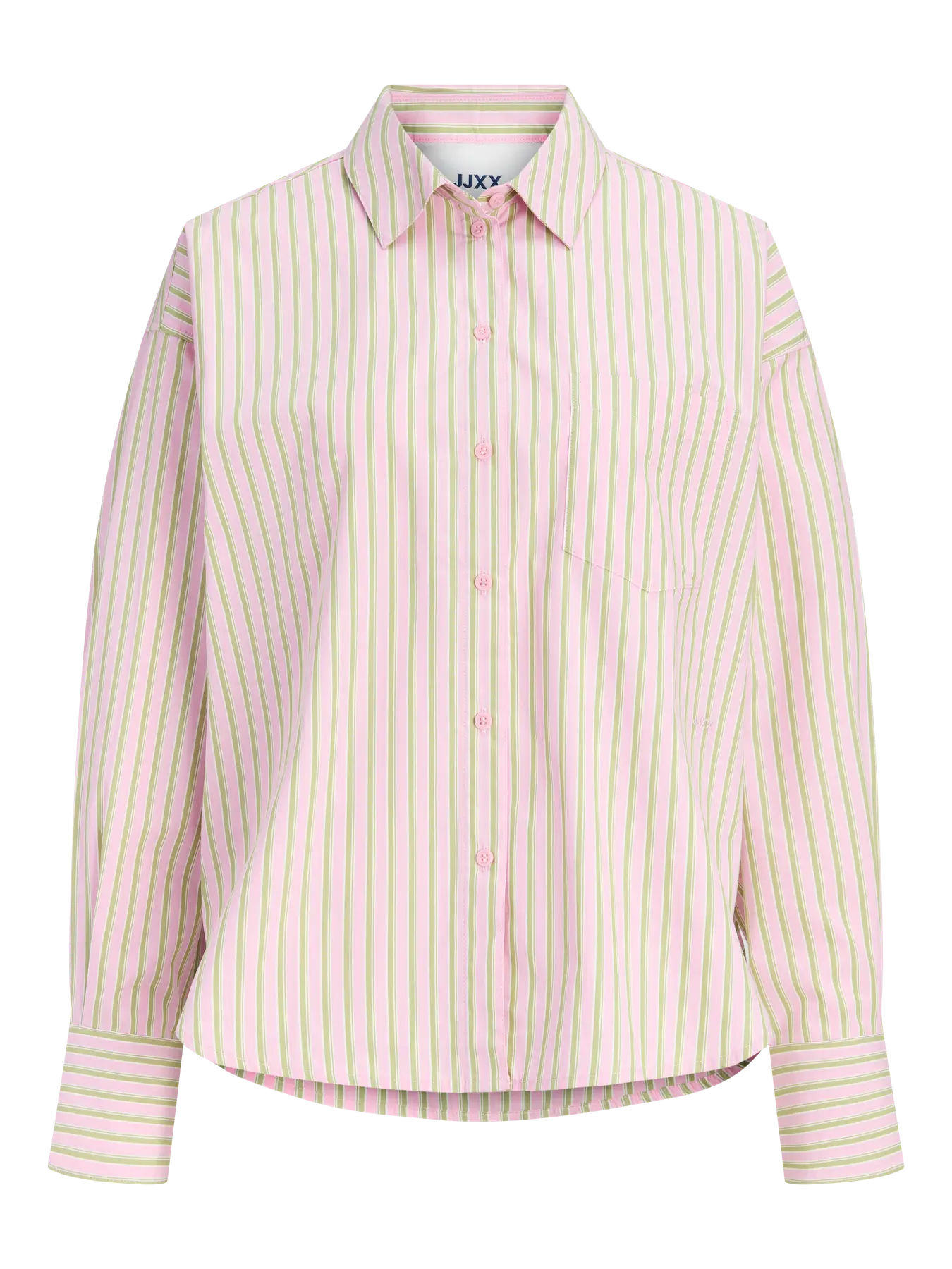 JJXX relax puuvillapaitapusero. Ajaton arkeen, helppo yhdistää. Kaunis väri vaaleanpunainen, vihreillä pystyraidoilla.