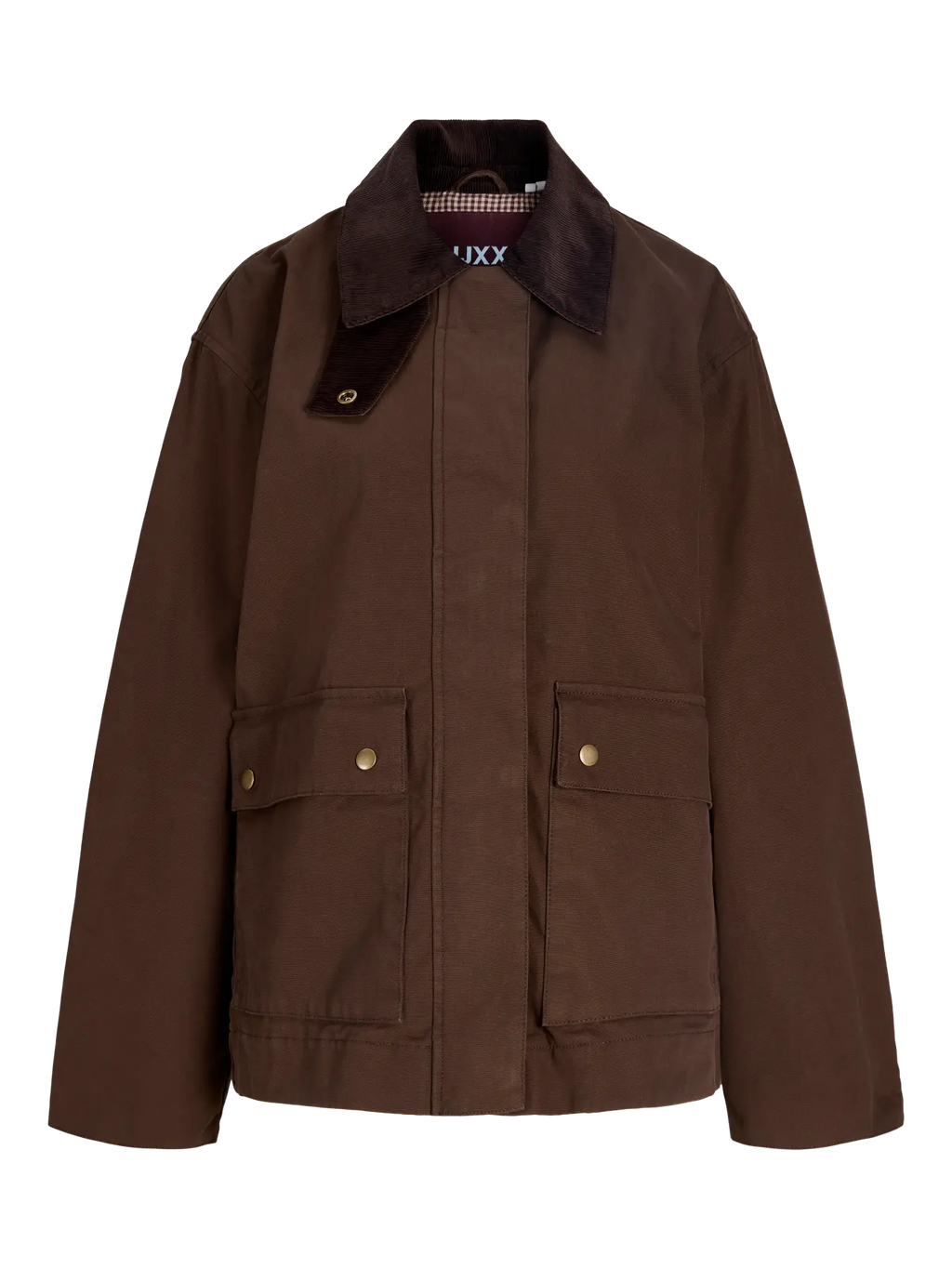 JJXX JXZAGA Jacket on lyhyt ruskea puuvillatakki, jossa yhdistyvät utility-tyyli ja ajaton muotoilu. Hengittävä 100 % puuvilla tekee siitä arjen luottotakin.