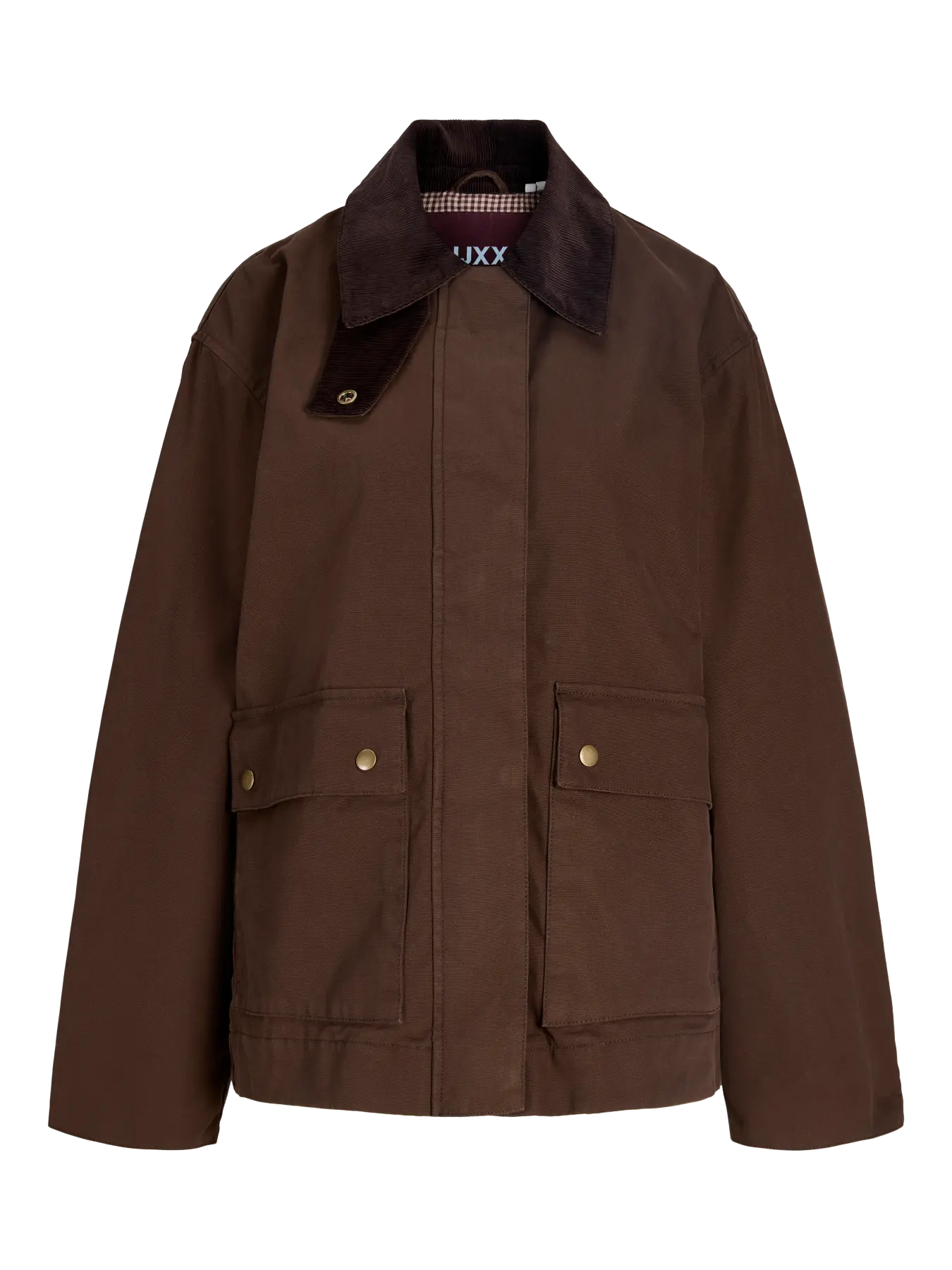 JJXX JXZAGA Jacket on lyhyt ruskea puuvillatakki, jossa yhdistyvät utility-tyyli ja ajaton muotoilu. Hengittävä 100 % puuvilla tekee siitä arjen luottotakin.