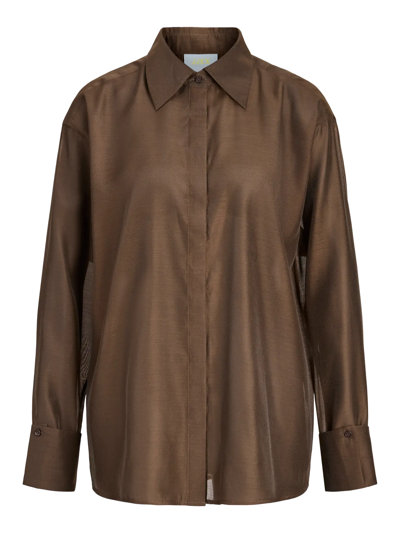 JXAYA Organza LS Shirt, jonka läpikuultava organzamateriaali tuo asuun keveyttä. Kevyesti hohtava pinta ja ilmava rakenne tekevät paidasta näyttävän valinnan niin arkeen kuin juhlavampiin tilanteisiin.