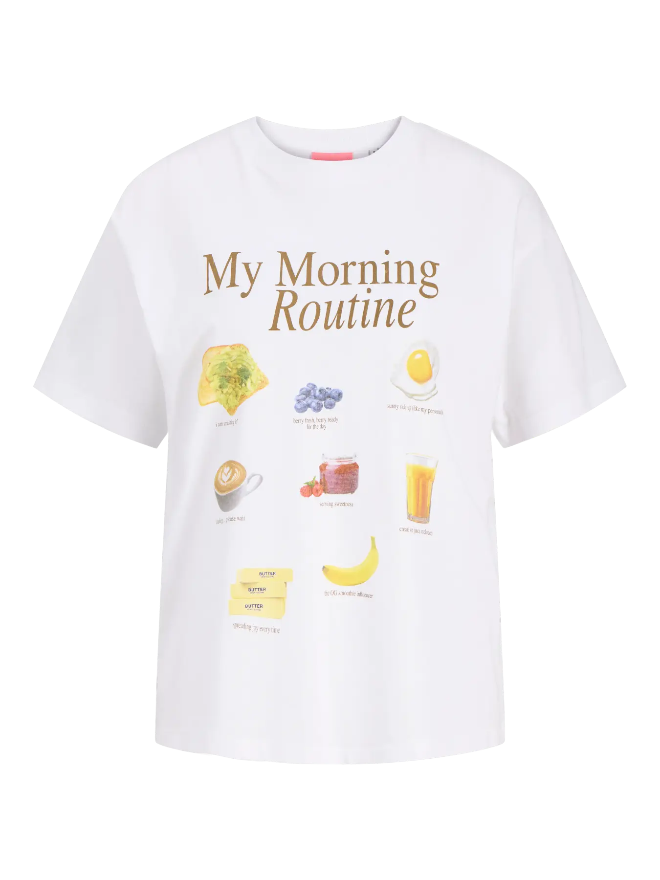 Tämä valkoinen T-paita tuo perusvaatteeseen kiinnostavan lisän. Rento relaxed fit -istuvuus ja pudotetut olkapäät luovat huolettoman siluetin, joka sopii täydellisesti arkeen. Etupuolen printti viimeistelee ilmeen ja tuo mukaan persoonallisen yksityiskohdan.