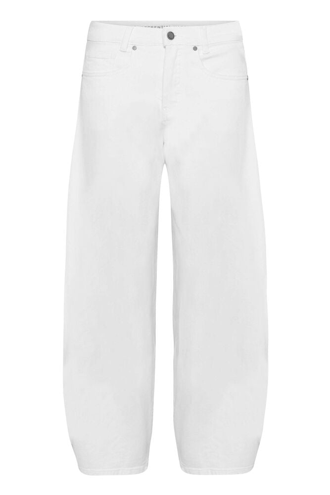 Naisten valkoiset puuvillaiset barrel farkut. Trendikkäät arkeen.