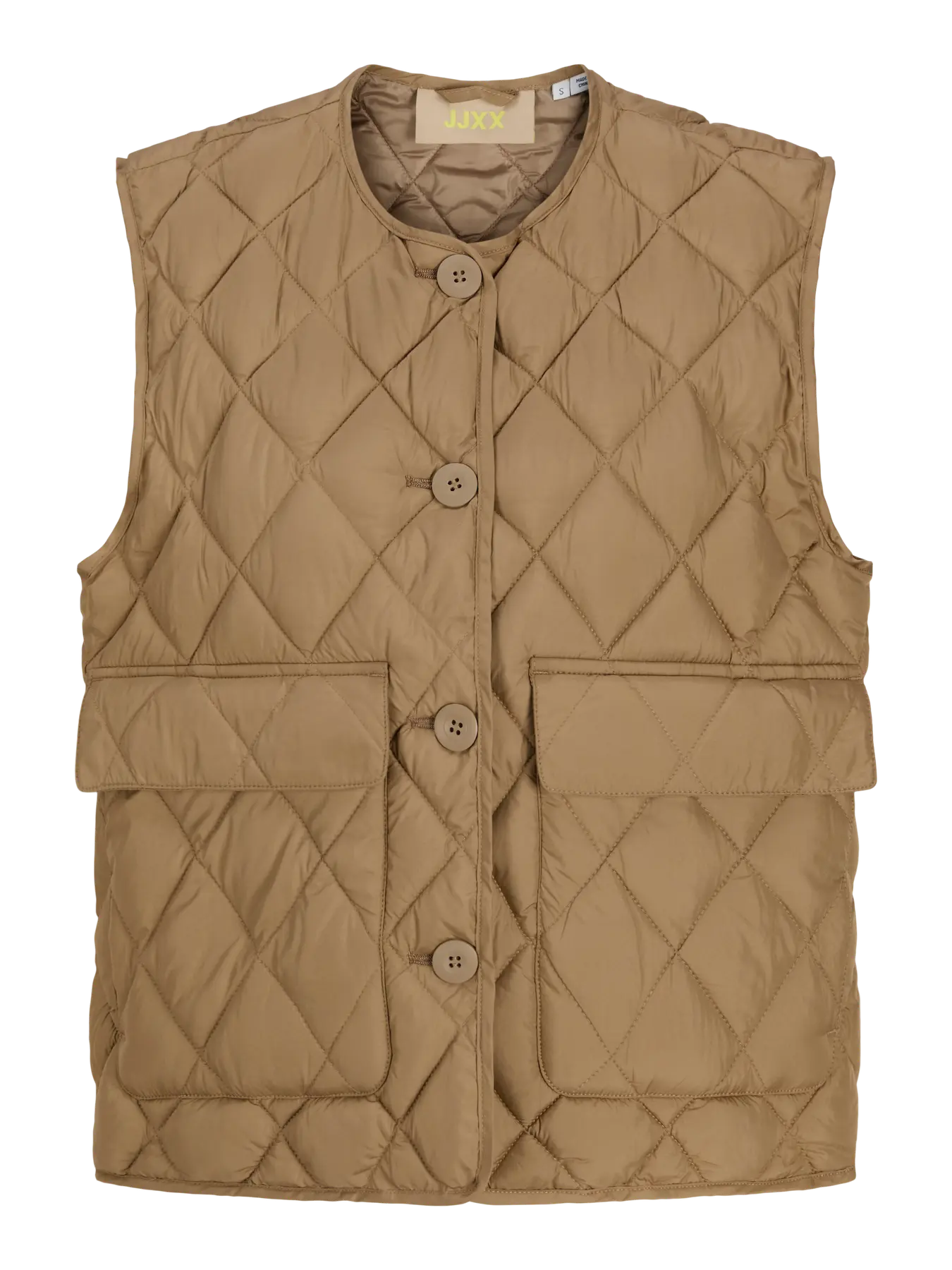 JXHOPE Quilted Vest on kevyt tikattu liivi, jossa on pyöreä pääntie, nappikiinnitys ja etutaskut. Helppo yhdistää t-paidan, neuleen tai collegepuseron päälle.