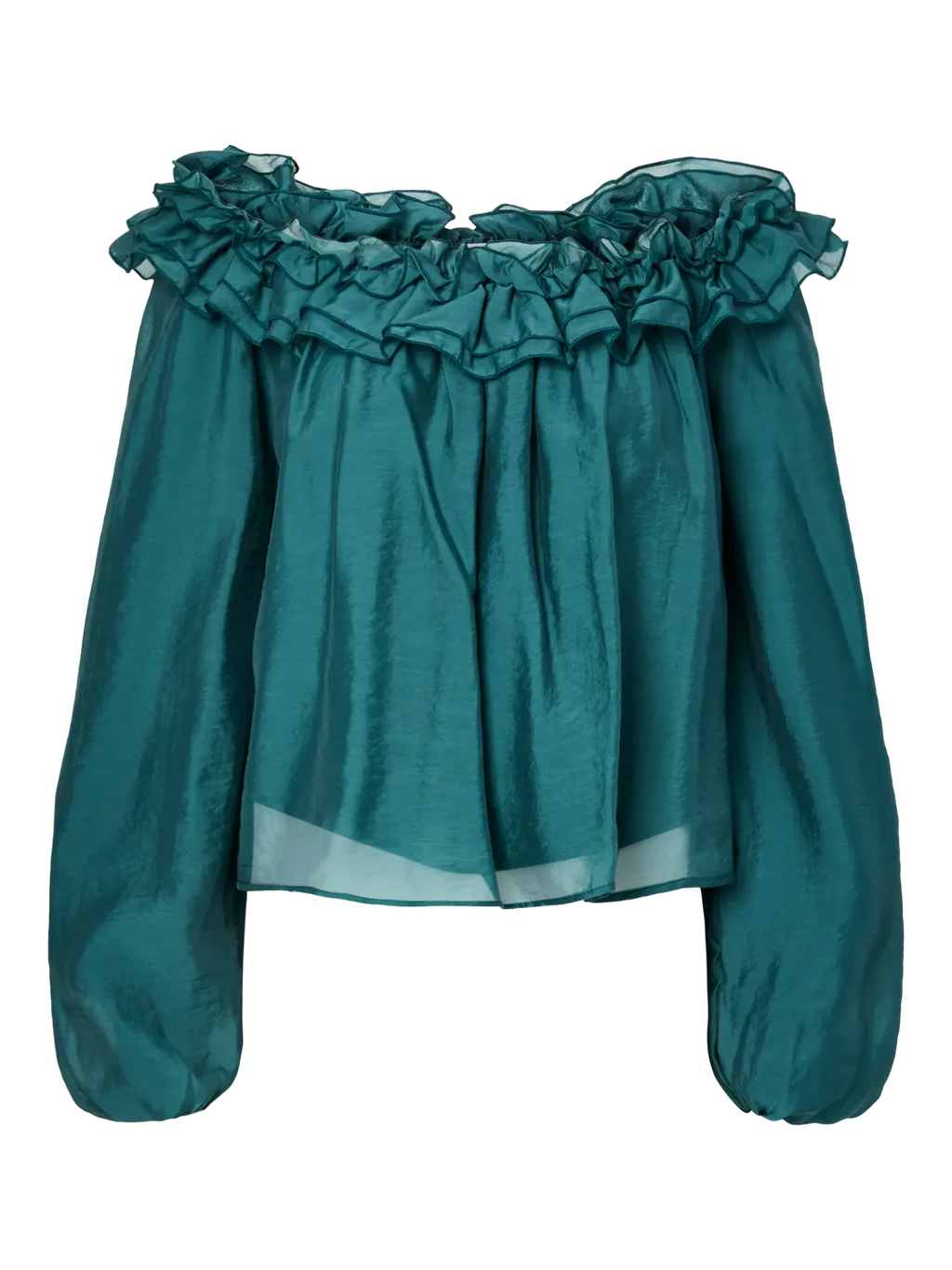 Röyhelöinen, off-shoulder -mallinen pääntie tekee mallista naisellisen ja hieman rennomman. Pääntietä voi käyttää myös kevyesti olkapäiltä laskeutuvana tai normaaliin tapaan.&nbsp;