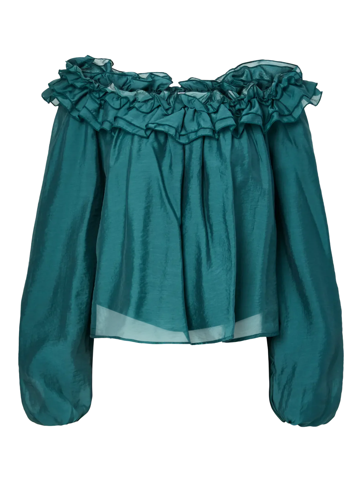 Röyhelöinen, off-shoulder -mallinen pääntie tekee mallista naisellisen ja hieman rennomman. Pääntietä voi käyttää myös kevyesti olkapäiltä laskeutuvana tai normaaliin tapaan.&nbsp;